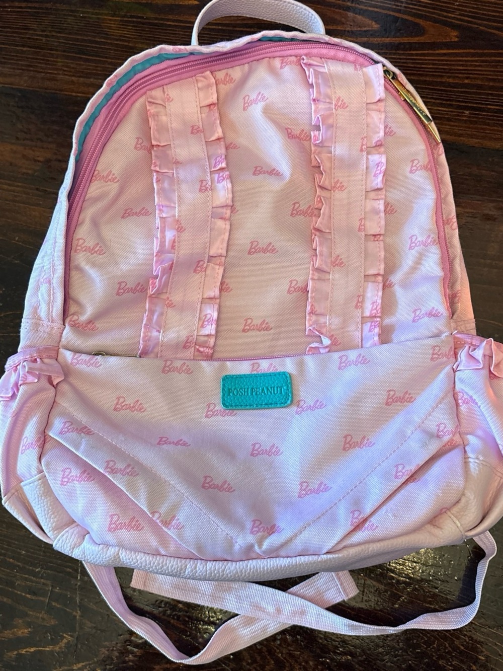 Posh Peanut Pink Barbie Logo Ruffle Kids Backpack